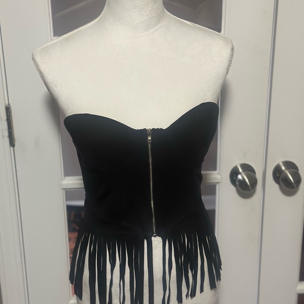 Fashion Nova Black Fringe Strapless Top